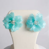 Oversized Aqua Acrylic Petal Flower Stud Earrings