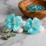 Oversized Aqua Acrylic Petal Flower Stud Earrings