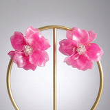 Oversized Pink Acrylic Petal Flower Stud Earrings