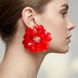 Oversized Red Acrylic Petal Flower Stud Earrings