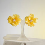 Oversized Yellow Acrylic Petal Flower Stud Earrings