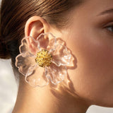 Oversized Clear Translucent Flower Stud Earrings