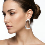 Stud Brushed Matte Silver Wavy Oval Earrings