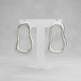 Stud Brushed Matte Silver Wavy Oval Earrings
