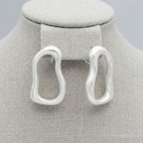 Stud Brushed Matte Silver Wavy Oval Earrings