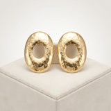 Stud Brushed Gold Hammered Domed Oval Earrings