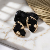 Stud Black and Gold Molten Metal Retro Earrings