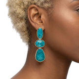 3 Tier Drop Green Mosaic Gold Geometric Earrings