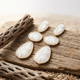 3 Tier Drop Ivory Mosaic Gold Geometric Earrings