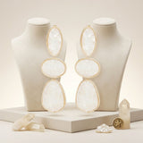 3 Tier Drop Ivory Mosaic Gold Geometric Earrings