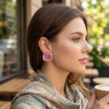 Chunky Pink Translucent Square Stud Earrings