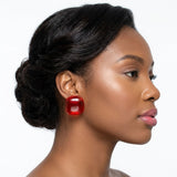 Chunky Red Translucent Square Stud Earrings