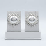 Stud Brushed Silver Domed Sun and Rays Earrings