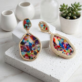 Colorful Confetti Organic Teardrop Gold Earrings