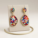 Colorful Confetti Organic Teardrop Gold Earrings