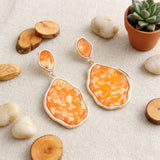 Orange Pearlescent Organic Teardrop Gold Earrings