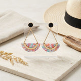 Pink Marbled Half Moon Gold Drop Earrings