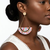 Pink Marbled Half Moon Gold Drop Earrings