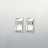 Stud Matte Silver Bent Rectangle Domed Earrings