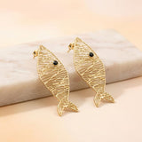Gold Metal Disjointed Link Fish Drop Earrings