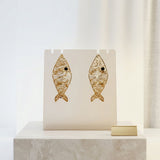 Gold Metal Disjointed Link Fish Drop Earrings