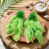 Green Beaded Cluster Long Feather Drop Earrings