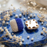 Blue White Beaded Square Studs