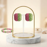 AKA Pink Green Square Pearl Stone Stud Earrings