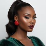 Clip On Oversized Domed Red Rhinestone Earrings