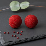 Clip On Oversized Domed Red Rhinestone Earrings