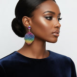 Drop Rainbow Rhinestone Encrusted Leaf Earrings