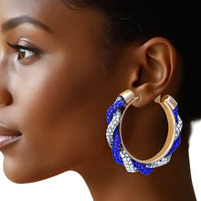 Load image into Gallery viewer, Sorority Vibrant Blue Clear Twisted Tube Hoops
