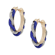 Load image into Gallery viewer, Sorority Vibrant Blue Clear Twisted Tube Hoops
