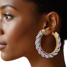Cargar imagen en el visor de la galería, AKA Vibrant Pink Green Twisted Tube Hoop Earrings

