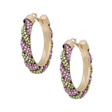 Cargar imagen en el visor de la galería, AKA Vibrant Pink Green Twisted Tube Hoop Earrings
