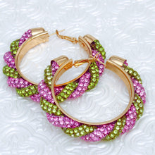 Cargar imagen en el visor de la galería, AKA Vibrant Pink Green Twisted Tube Hoop Earrings
