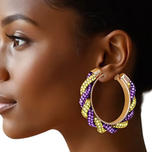 Load image into Gallery viewer, Omega Psi Vibrant Purple Gold Twisted Tube Hoops

