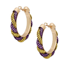 Load image into Gallery viewer, Omega Psi Vibrant Purple Gold Twisted Tube Hoops

