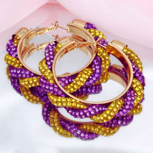 Load image into Gallery viewer, Omega Psi Vibrant Purple Gold Twisted Tube Hoops
