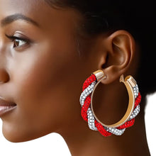 Load image into Gallery viewer, DST Vibrant Red Clear Twisted Hoop Earrings Women
