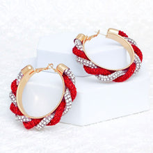 Load image into Gallery viewer, DST Vibrant Red Clear Twisted Hoop Earrings Women
