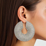 Hoop Oversized Silver Aurbo Stripe Wide Earrings