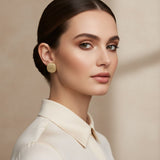 Stud Square Dome Gold Basket Weave Earrings