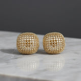 Stud Square Dome Gold Basket Weave Earrings