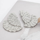 Stud 1920s Silver Ruffle Fan Rhinestone Earrings