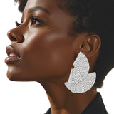 Stud 1920s Silver Ruffle Fan Rhinestone Earrings