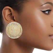 Load image into Gallery viewer, Stud Domed Gold Striped Shimmer Polished Earrings
