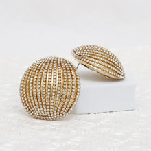 Load image into Gallery viewer, Stud Domed Gold Striped Shimmer Polished Earrings
