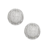 Stud Domed Silver Striped Shimmer Polished Earrings