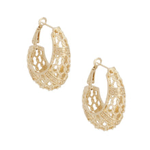 Cargar imagen en el visor de la galería, Hoop Gold Brass Oval Woven Net Greek Key Earrings
